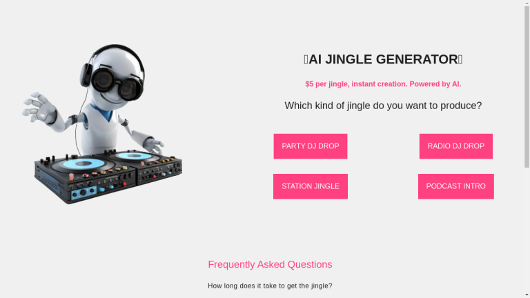 A promotional image for the AI Jingle Generator by Call Me Fred, featuring the logo and text describing its features and pricing plans.