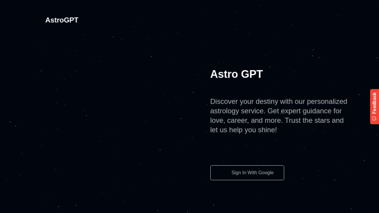 AstroGPT logo on a blue background with text describing the tool's features and pricing plans.