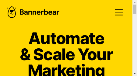 A screenshot of Bannerbear's homepage, featuring a banner with a colorful geometric design and the text "Automate your graphics. Scale your marketing."