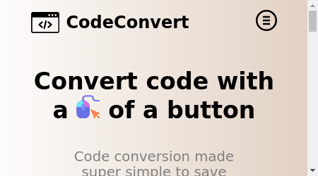 A screenshot of the CodeConvert AI website with a sample code being converted from Python to Java.