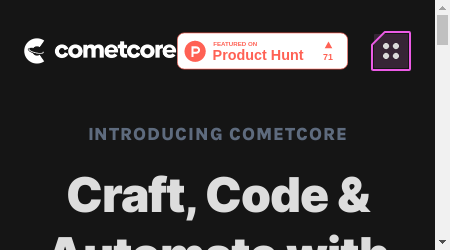 CometCore AI logo with tagline "Empowering Creators with AI-Chat and Coding Tools."