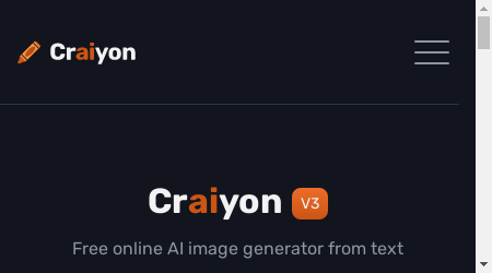 A screenshot of the Craiyon website showing the AI image generator interface.