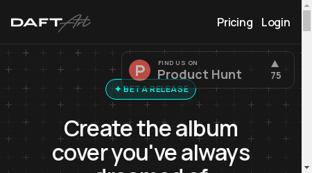 A graphic design software platform that allows users to create custom album covers quickly and easily with various customization options and curated aesthetics.