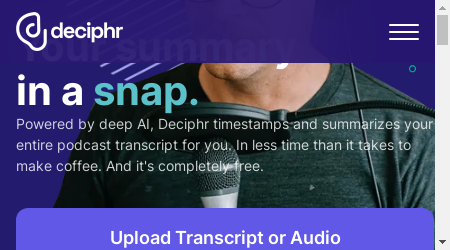 An image of a person recording a podcast while using Deciphr AI to generate timestamps and summaries from their transcript.