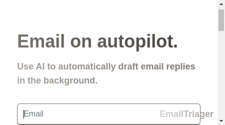 A laptop displaying the EmailTriager website with the headline "Automate Your Email on Autopilot with AI-Powered Email Management Tool" and various pricing plans listed below.