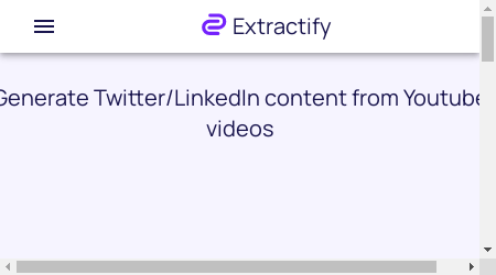 An image of a computer screen displaying the Extractify website with a video playing in the background and various options for content generation and customization.