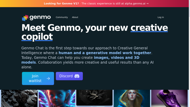 A technology product called Genmo Chat that combines generative models with human creativity to create content across modalities, including images, videos, and presentations.