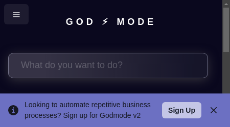 A text-based webpage introducing Godmode, an innovative solution for businesses to automate their processes, streamline workflows, and enhance data management capabilities.