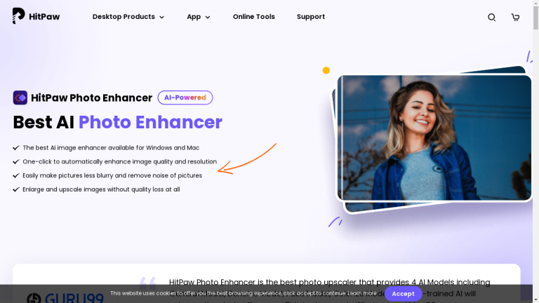 A professional-level photo enhancement tool with 4 AI models for enhancing image quality, resolution, and color correction. It can also restore and unblur images, enlarge and upscale photos, and turn photos into anime-style artwork.