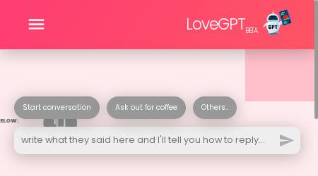 "LoveGPT logo with AI-powered writing assistant text."