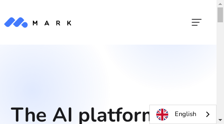 A screenshot of the Mark Copy AI homepage featuring the logo and a brief description of the platform's features and pricing models.