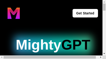 A promotional graphic for MightyGPT, a chatbot for WhatsApp and soon iMessage, featuring a blue background and white text.