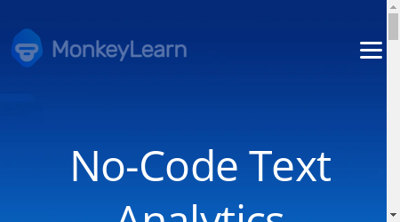 MonkeyLearn logo with text and features and pricing information displayed on a blue background.