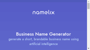 Graphic explaining Namelix's features and benefits, including automatic name generation, customizable name preferences, domain availability check, and learning algorithm.