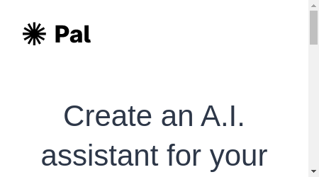 An image of Pal, a cutting-edge A.I. assistant designed to help businesses increase productivity and efficiency. The image shows Pal's logo with the tagline "Your AI assistant for business success".