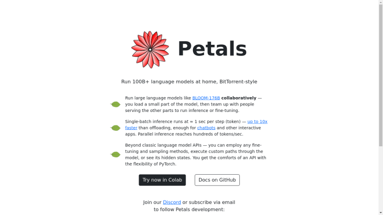 A computer screen displaying the Petals website with various sections highlighted, including features, benefits, and pricing plans.