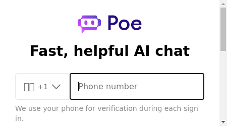 A laptop displaying the Poe AI chat software website, with a chatbot icon and various features listed on the page.