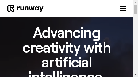 A promotional image for Runway, an applied AI research company that offers a platform for creatives to explore the potential of AI in their respective fields.