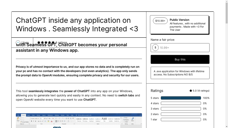 A computer screen displaying the SeamlessGPT tool with a text field and prompt entered, and a generated response displayed below.