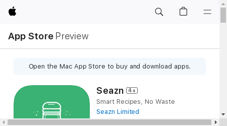 Seazn logo with text "revolutionary cooking companion app that utilizes AI technology to generate personalized recipes based on the ingredients you already have in your pantry."