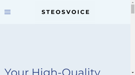 A promotional image for SteosVoice, a speech synthesis technology, featuring a microphone and the SteosVoice logo.