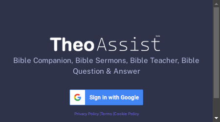 A screenshot of the TheoAssist software with various features highlighted, including Bible Companion, Bible Sermons, Bible Teacher, and Bible Question & Answer.