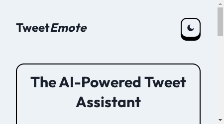 A promotional image for TweetEmote, an AI-powered tweet assistant that helps users write more expressive tweets. The image shows a person holding a smartphone with a Twitter app open. The app displays a tweet with suggested emojis and hashtags.