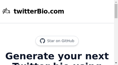 A Twitter Bio Generator logo with the tagline "Generate a bio that stands out" surrounded by colorful geometric shapes.