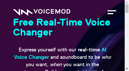Voicemod's logo featuring a microphone with sound waves emanating from it against a blue background.
