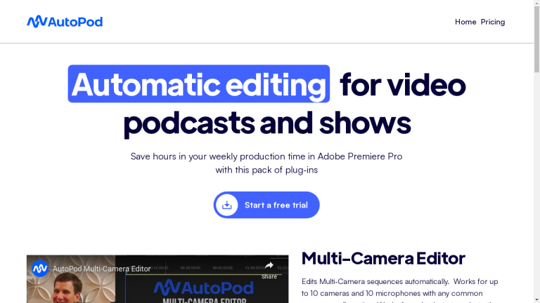 AutoPod logo with text "AutoPod: Automatic Editing for Video Podcasts and Shows"