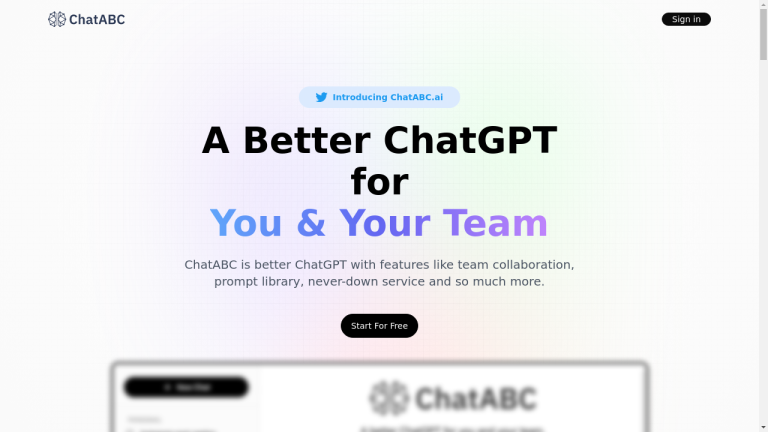 A text-heavy webpage outlining the features and pricing of ChatABC, a chatbot platform for team collaboration and document management.