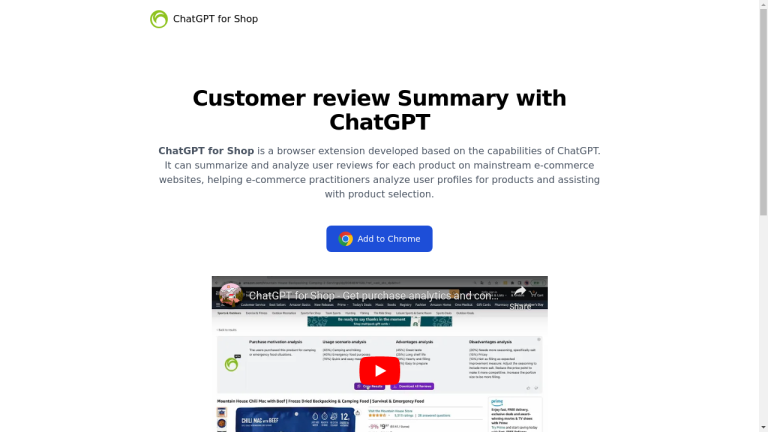 ChatGPT for Shop is a browser extension that analyzes user reviews and profiles for e-commerce product selection.