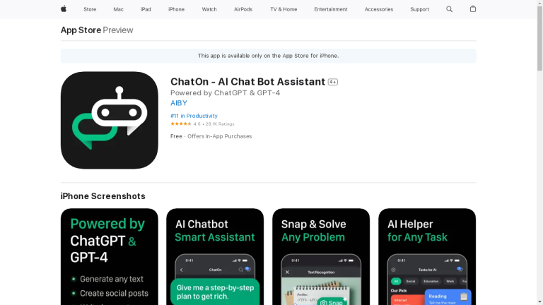 A screenshot of the ChatOn app interface showcasing its various features.