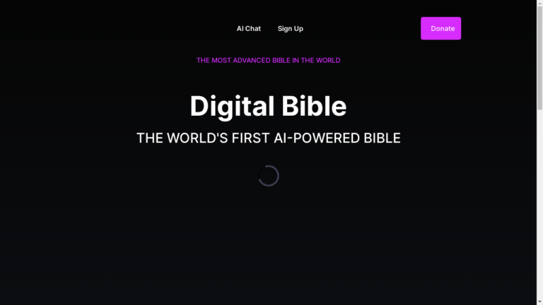 A screenshot of the Digital Bible platform, showing its user-friendly interface and various features such as filter by book, AI-powered, search functionality, user-friendly interface, and multi-language support.
