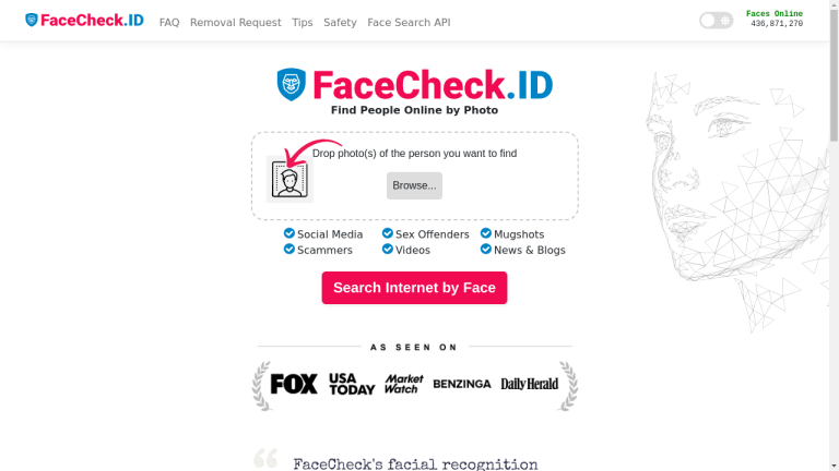 A person using FaceCheck ID to search for someone online by photo.