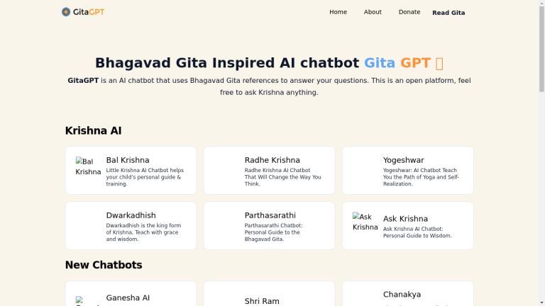 An AI-powered chatbot called Gita GPT that uses teachings from the Bhagavad Gita to provide guidance to users.