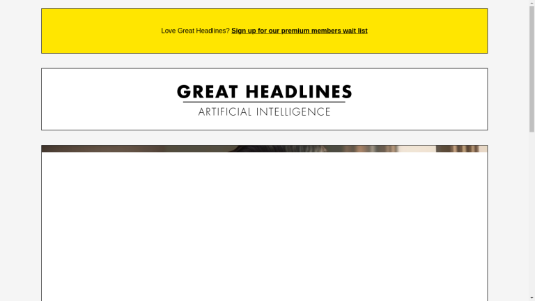 A computer screen displaying the Great Headlines AI-powered tool with various headline options.