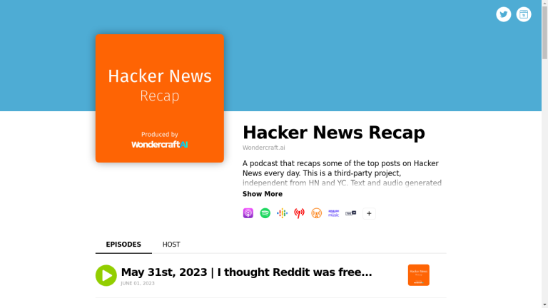 An image of the Hacker News Recap logo with text overlaid on a light blue background.