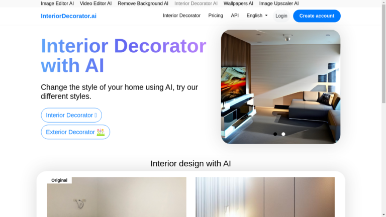 "An image showcasing the Interior Decorator AI tool in action, generating design ideas for a living room."