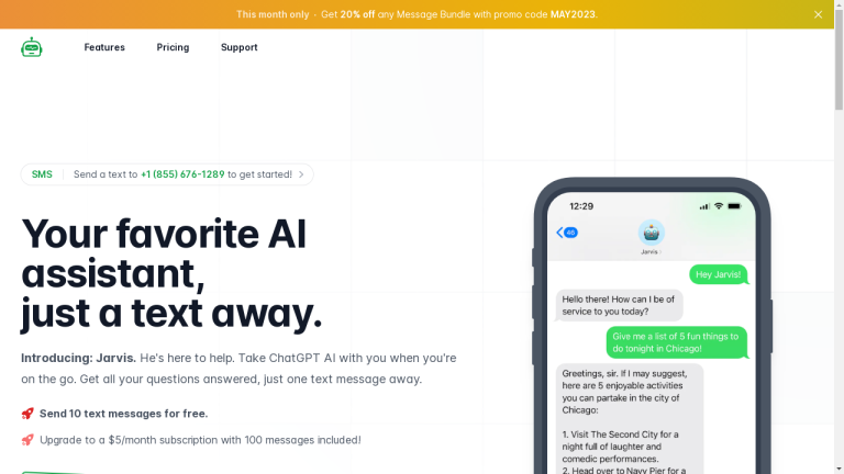 Article discussing the features and pricing of Jarvis AI, an open-source platform that brings AI technology to users through text messaging.