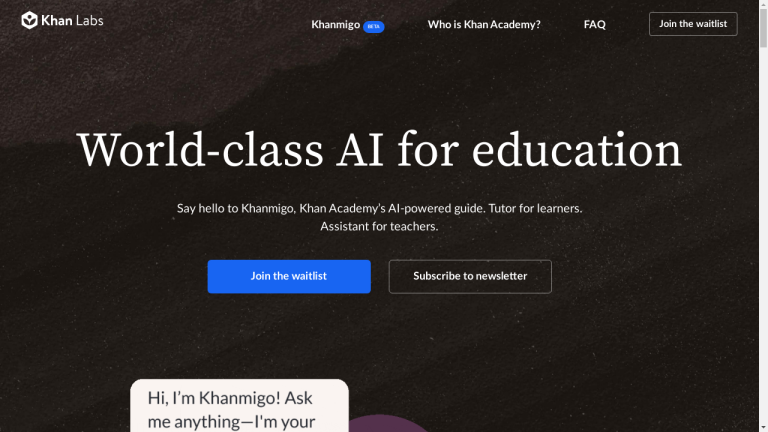 Image of Khan Academy Khanmigo logo with text "AI-powered guide for learners and educators."
