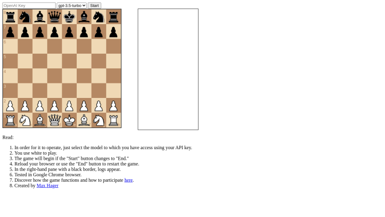 A screenshot of the LLMChess tool with a chess board and game controls visible on the interface.