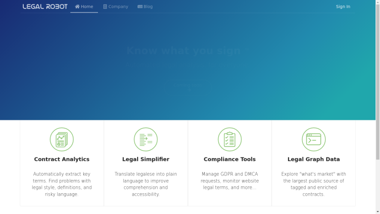 Legal Robot offers an automated legal analysis tool that simplifies the legal process by extracting key terms, identifying legal issues, and translating legalese into plain language.