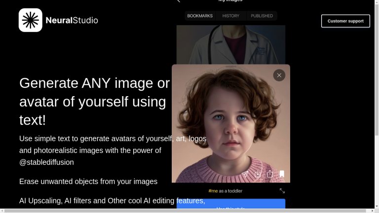 A screenshot of the NeuralStudio app showing AI-powered image editing features.