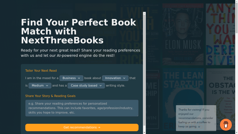 A laptop screen displaying the NextThreeBooks website with book recommendations and pricing plans.