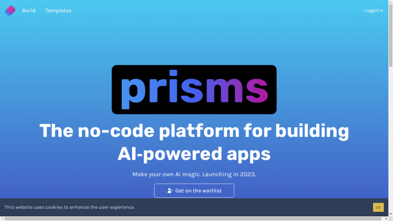 A graphic showcasing Prisms AI, a no-code platform for building AI-powered applications with ease.