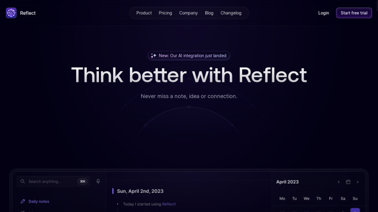 Reflect AI logo on a blue background with text describing the app's features and pricing plans.