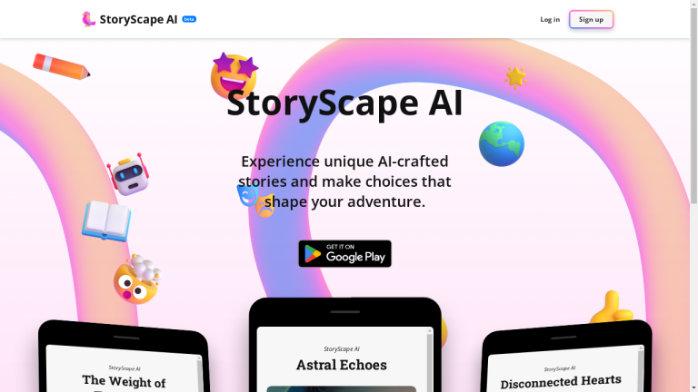StoryScape AI logo with text and a blue gradient background.