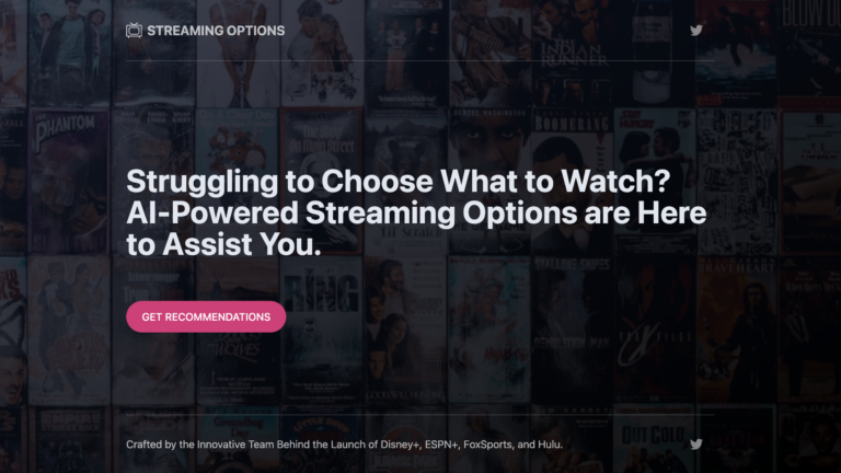 An image showcasing the user interface of Streaming Options, an AI-powered tool for personalized recommendations.