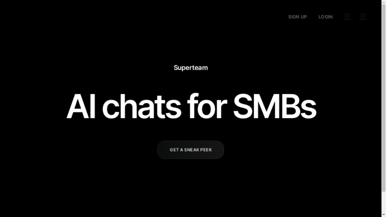 A chatbot interface displaying the SuperTeam logo and various features such as inbound sales automation and customer service automation.